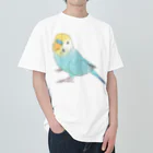 まめるりはことりの見上げるセキセイインコちゃん【まめるりはことり】 ヘビーウェイトTシャツ