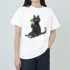 asako-shopの四葉のクローバーとねこ🍀 ヘビーウェイトTシャツ