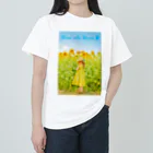 ウクライナを応援します！のひまわり畑とウクライナカラーのリボンをつけた少女-Stand with Ukraine♡ Heavyweight T-Shirt