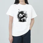 ■□ monochrome10 ■□の考えすぎのパンダ/Overthinking pandas ヘビーウェイトTシャツ