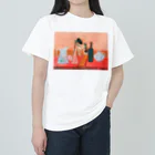 Yuhki | おばけのゆうき 公式オンラインショップ　【ちぎり絵・貼り絵のTシャツ・パーカー・スマホケース・バッグ・日用品・雑貨・文具・ドッグTシャツなど販売中】の油絵を描く猫 ヘビーウェイトTシャツ