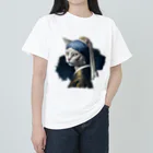 Hamidusのパールイヤリングをした猫- Vermeerの笑える絵画 Heavyweight T-Shirt