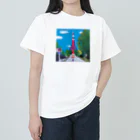 Ruru's worldの01ドット絵　ruruちゃん/三輪車でお散歩　東京タワー編 ヘビーウェイトTシャツ