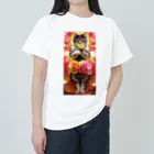 ukeroのフラワーキャット077 ヘビーウェイトTシャツ