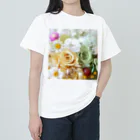 meke flowersのレモンイエローとアップルグリーン　ローズシリーズ ヘビーウェイトTシャツ