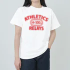 sports_tower スポーツタワーの4×100mリレー・リレー競走・赤・陸上競技・400メートルリレー走・デザイン・Tシャツ・陸上部・男子・女子・ジュニア・入賞・有力・確実・候補・有望・応援・精神力・集中力・日本人・陸上魂 ヘビーウェイトTシャツ