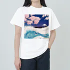 にょんのTシャツ屋さんの桜と富士山と波 ヘビーウェイトTシャツ