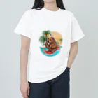 iruma_kentaのすいかの皮でサーフィンするクマ ヘビーウェイトTシャツ