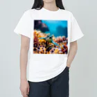 光るハイビスカスの珊瑚と亀 ヘビーウェイトTシャツ