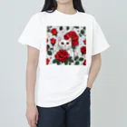 Feline-Bouquetの薔薇の中の猫 ヘビーウェイトTシャツ