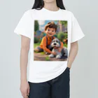 ワンダーワールド・ワンストップの男の子と愛らしいシュナウザー・ドッグ ヘビーウェイトTシャツ