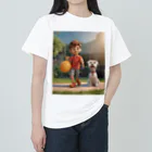 ワンダーワールド・ワンストップの男の子と愛らしいシュナウザー・ドッグ② ヘビーウェイトTシャツ