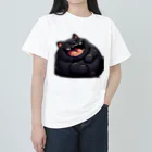 にゃんたれの爆笑しているデブの黒猫 ヘビーウェイトTシャツ