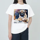 こころやすらぐの水彩子犬　パグ ヘビーウェイトTシャツ