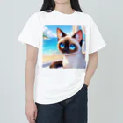 Horizon360のシャム猫のサファイヤ海に輝く ヘビーウェイトTシャツ