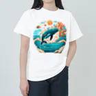 ✨🌏TCHD LLC SHOP🌏✨のダイナミックに飛ぶクジラちゃん ヘビーウェイトTシャツ