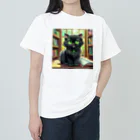 yoiyononakaの図書室の黒猫01 ヘビーウェイトTシャツ