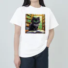 yoiyononakaの図書室の黒猫02 ヘビーウェイトTシャツ