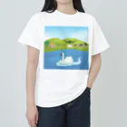 はんそで母の白鳥　風景 ヘビーウェイトTシャツ