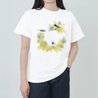 やちよ｜リアル鳥イラストの鶺鴒さんとミモザのリース（枝なし） Heavyweight T-Shirt