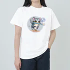 AckeeWolf Art Shopの歯ブラシをくわえたアメリカンショートヘアの子猫 Heavyweight T-Shirt