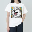 幻のアート侍の笑うハスキー犬 ヘビーウェイトTシャツ