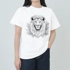doctor-pizzaの茂みからライオン　シンプル　線画 Heavyweight T-Shirt