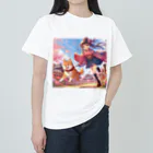 推しの美少女とアイドルの桜の中を犬と走る女の子 ヘビーウェイトTシャツ