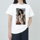 BeautifulLadyCollectionTokyoの恍惚とした表情で目を閉じる、白い下着のAI美女 Heavyweight T-Shirt