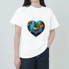 KULIEITAの地球の日　Earth day 地球　ハート　ブルー ヘビーウェイトTシャツ