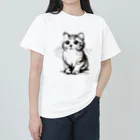 catsの一筆書きで描かれたかわいい猫のイラスト ヘビーウェイトTシャツ