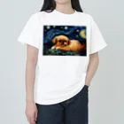 Dog Art Museumの【星降る夜 - ペキニーズ犬の子犬 No.2】 Heavyweight T-Shirt