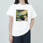 nigihayahiの池のほとりに座るカエル ヘビーウェイトTシャツ