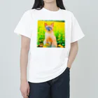 猫好きの谷の猫の水彩画/花畑のトンキニーズねこのイラスト/ポイントネコ ヘビーウェイトTシャツ