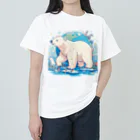 れいのホッキョクグマの冒険：地球を背景に未来へ進む姿 ヘビーウェイトTシャツ