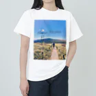 くしゃくしゃブルドッグの山絵 百名山 ネコと霧ヶ峰 ヘビーウェイトTシャツ