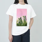 dizzyの風に吹かれるヤシの葉（ピンク） ヘビーウェイトTシャツ