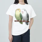 まめるりはことりのコザクラインコ　モーブとオリーブ【まめるりはことり】 ヘビーウェイトTシャツ