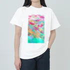 yutu00(ゆつぜろぜろ)の水面と花畑 ヘビーウェイトTシャツ