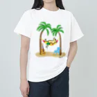 ハッピー・ラブラドールズのヤシの木の下でお昼寝するイエローラブラドール Heavyweight T-Shirt