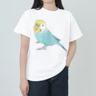 まめるりはことりの見上げるセキセイインコちゃん【まめるりはことり】 ヘビーウェイトTシャツ