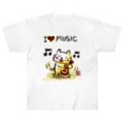 KIYOKA88WONDERLANDのウクレレねこちゃん （ギターねこちゃん）ukulele kitty guitar kitty ヘビーウェイトTシャツ