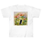 ccaattの花畑に迷い込む猫 ヘビーウェイトTシャツ