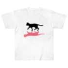 小鳥と映画館の黒猫と影　ピンク Heavyweight T-Shirt