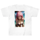 RGセクシーガールのピンク髪の美少女 ヘビーウェイトTシャツ