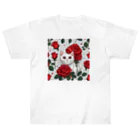 Feline-Bouquetの薔薇の中の猫 ヘビーウェイトTシャツ