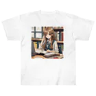 可愛いは正義！の文学少女　勉強する女子高生 Heavyweight T-Shirt