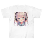 hide-の可愛いヘッドフォンガール ヘビーウェイトTシャツ