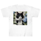 capcat1919のハチワレ猫白黒と紫陽花 Heavyweight T-Shirt