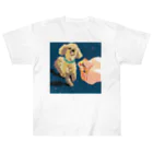 Yuhki | おばけのゆうき 公式オンラインショップのりんごを食べるトイプードル(ちぎり絵/貼り絵) ヘビーウェイトTシャツ